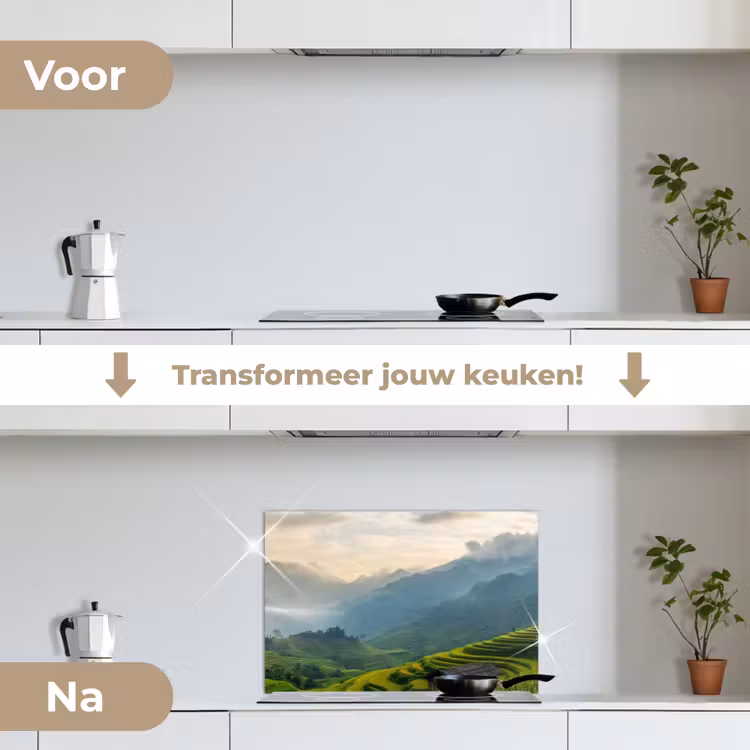 Rijstvelden - Bergen - Groen - Natuur keuken achterwand spatscherm klein -voor_na_NL