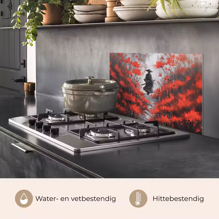 Rode bloemen - mistig - Man keuken achterwand spatscherm klein -usp_NL