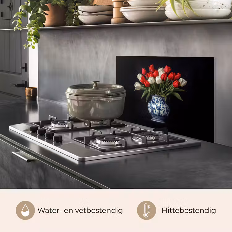 Rode - Bloemen - Tulpen - Vaas keuken achterwand spatscherm klein -usp_NL