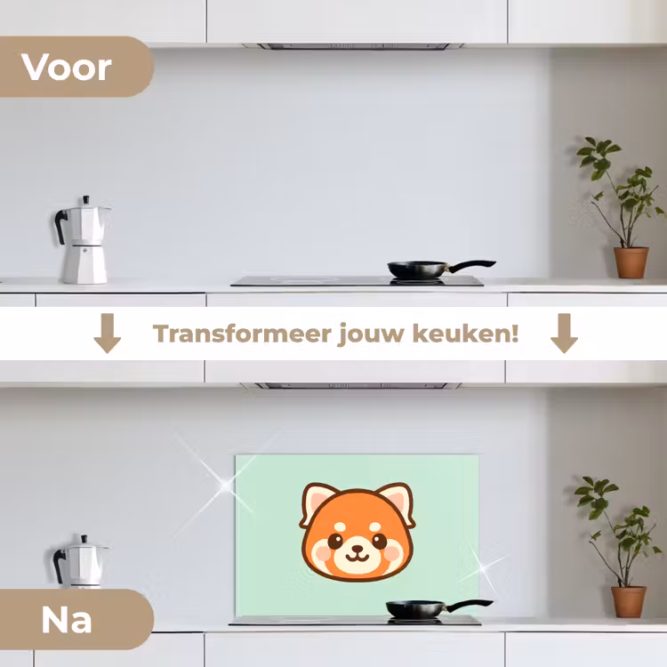 Rode panda - Groen - Cartoon keuken achterwand spatscherm klein -voor_na_NL