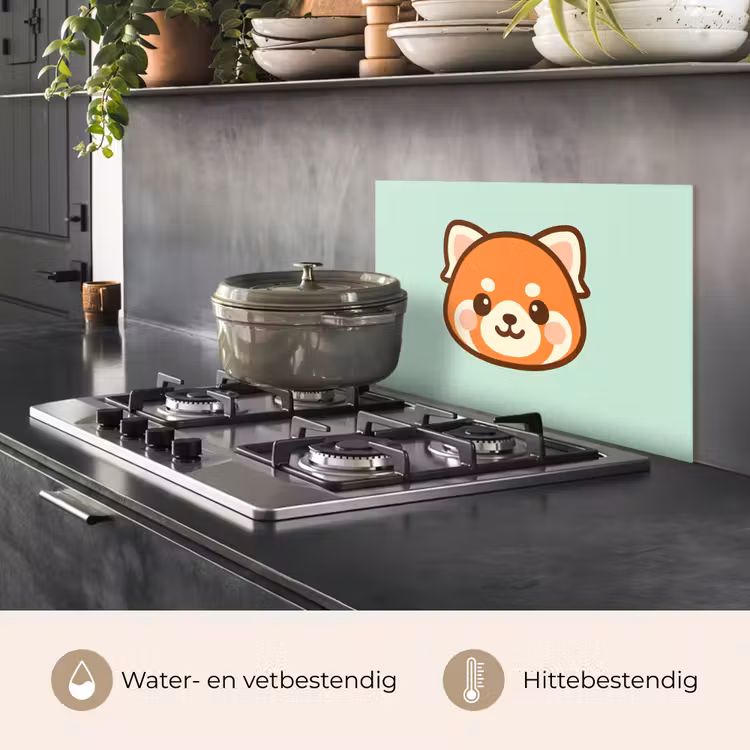 Rode panda - Groen - Cartoon keuken achterwand spatscherm klein -usp_NL