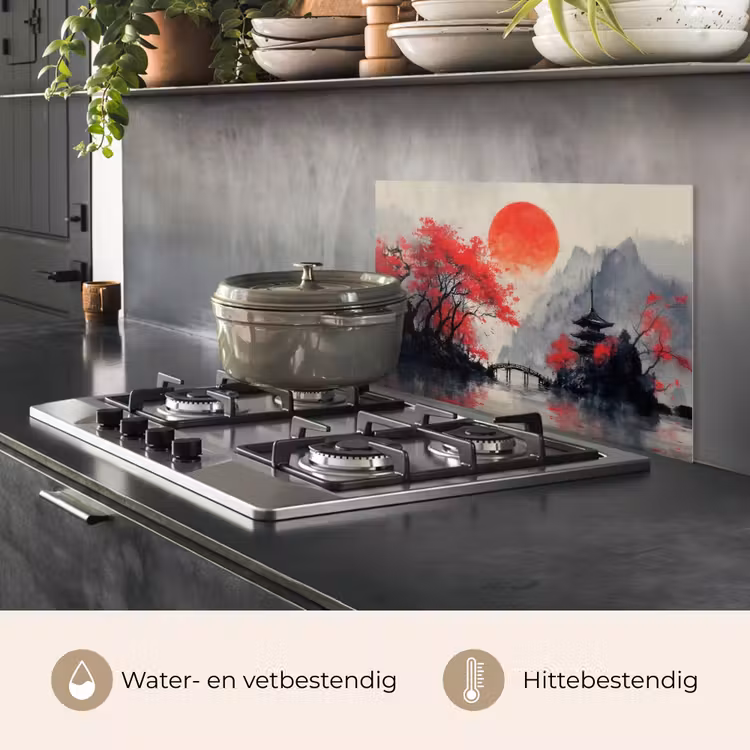 Rode zon - Rivier - brug - Bomen keuken achterwand spatscherm klein -usp_NL