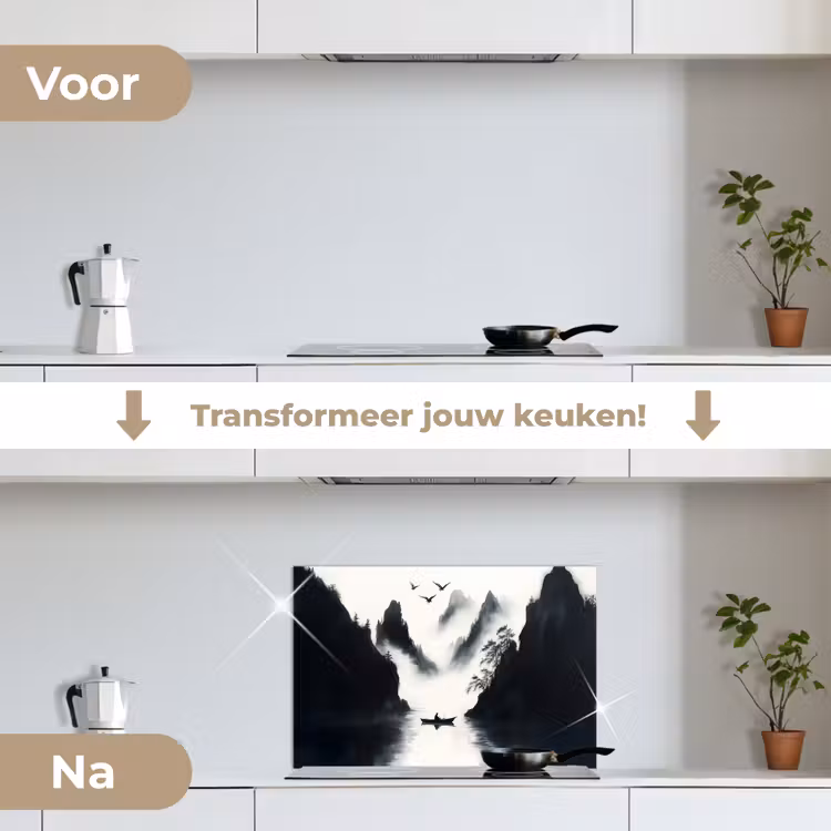 Roeiboot - Mistig - Bergen - Vogels keuken achterwand spatscherm klein -voor_na_NL