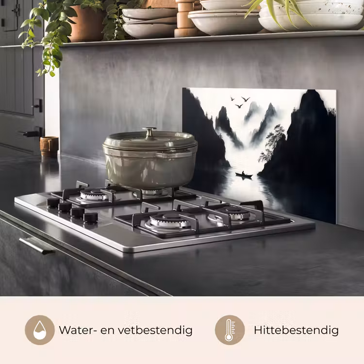 Roeiboot - Mistig - Bergen - Vogels keuken achterwand spatscherm klein -usp_NL