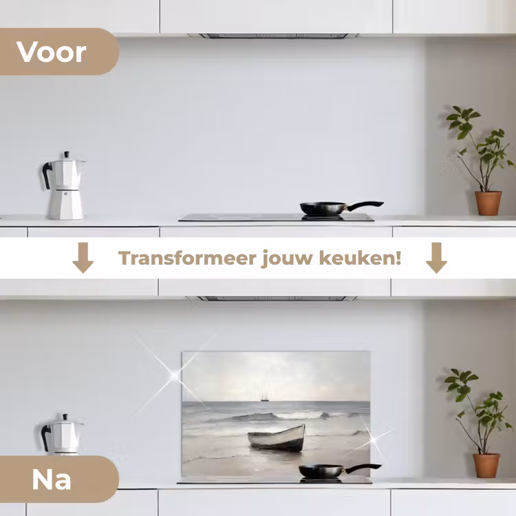 Roeiboot - Zee - Horizon keuken achterwand spatscherm klein -voor_na_NL