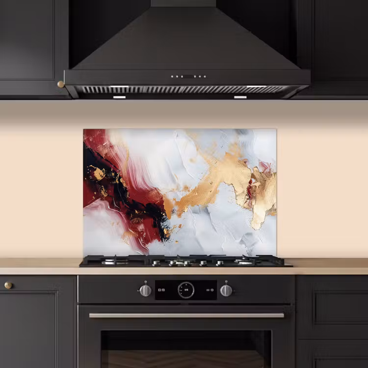 Rood - Abstract - Goud - Modern keuken achterwand spatscherm klein -sfeer1