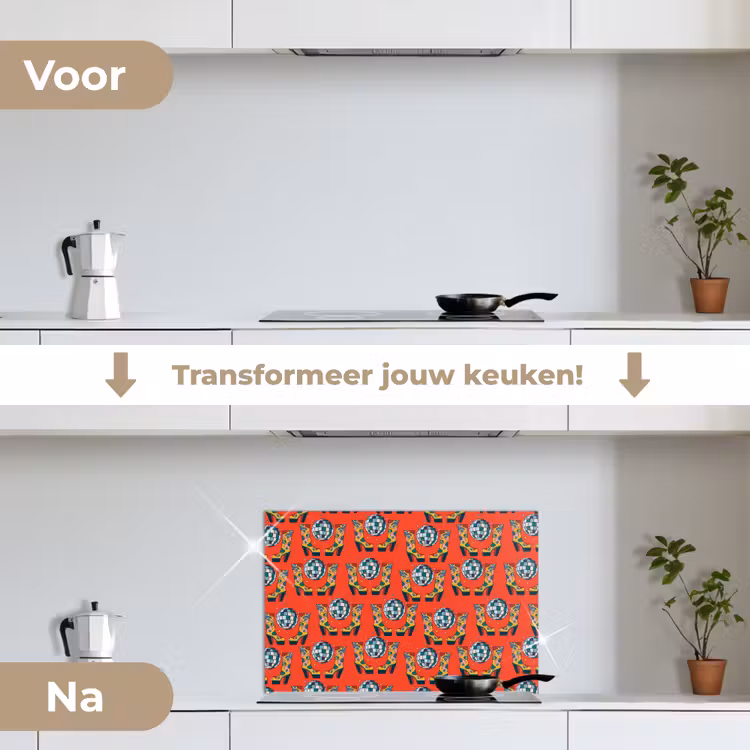 Rood - Disco - Patroon keuken achterwand spatscherm klein 900 -voor_na_NL