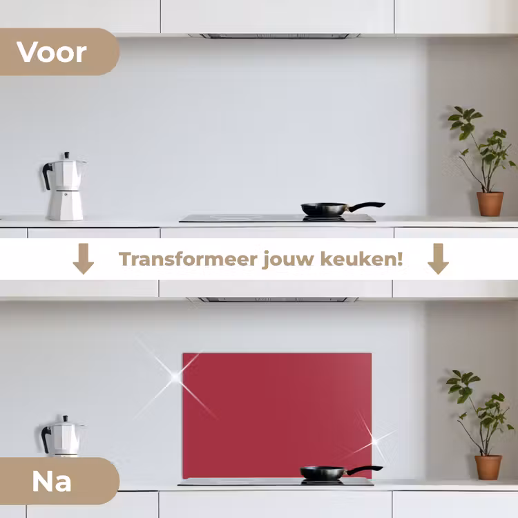 Rood - Effen kleur keuken achterwand spatscherm klein 900 -voor_na_NL