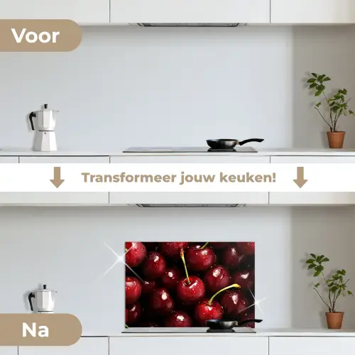 Rood - Fruit - Kersen keuken achterwand spatscherm klein -voor_na_NL