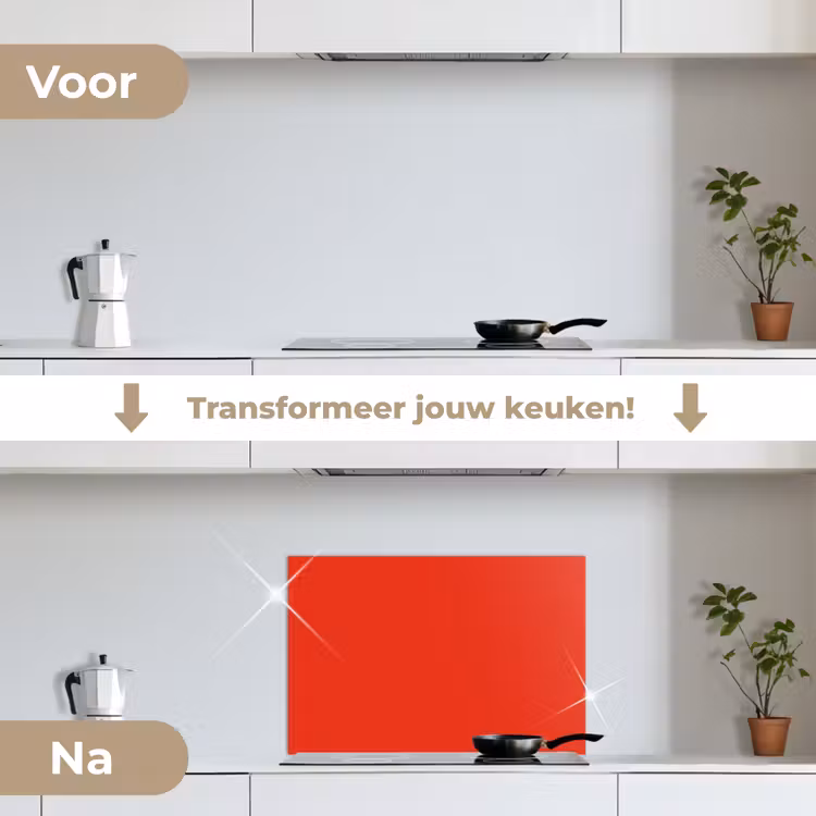 Rood - Kleur - Effen keuken achterwand spatscherm klein 900 -voor_na_NL