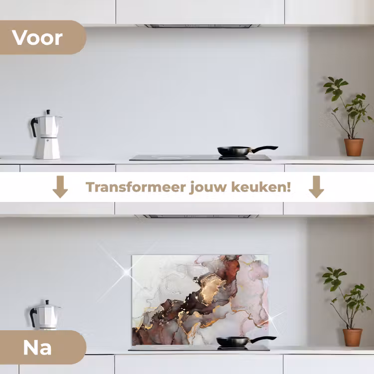 Rood - Marmer - Goud keuken achterwand spatscherm klein -voor_na_NL
