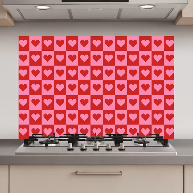 Rood - Roze - Schaakbord - Valentijn keuken achterwand spatscherm klein -3d_website