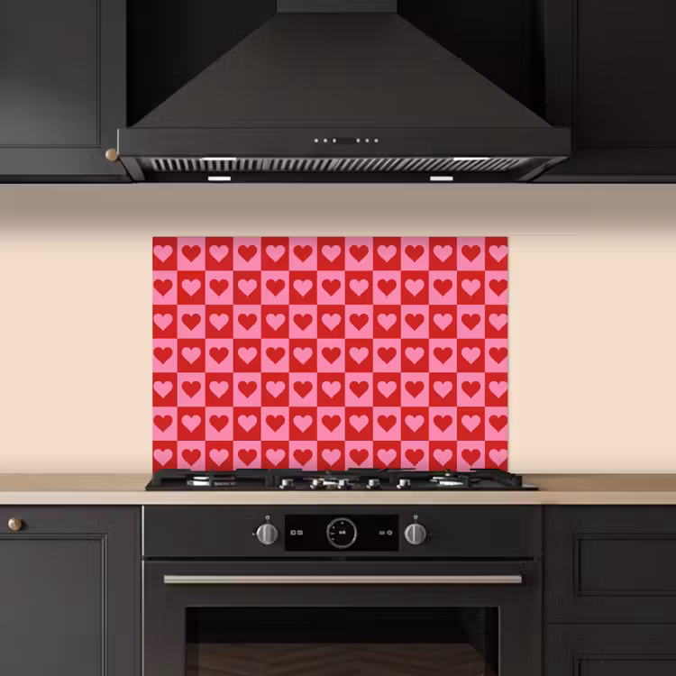 Rood - Roze - Schaakbord - Valentijn keuken achterwand spatscherm klein -sfeer1
