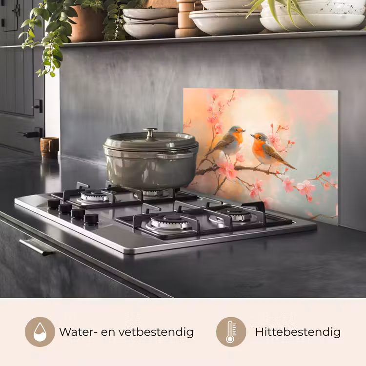 Roodborstjes - Sierlijk - Bloesemtak keuken achterwand spatscherm klein -usp_NL