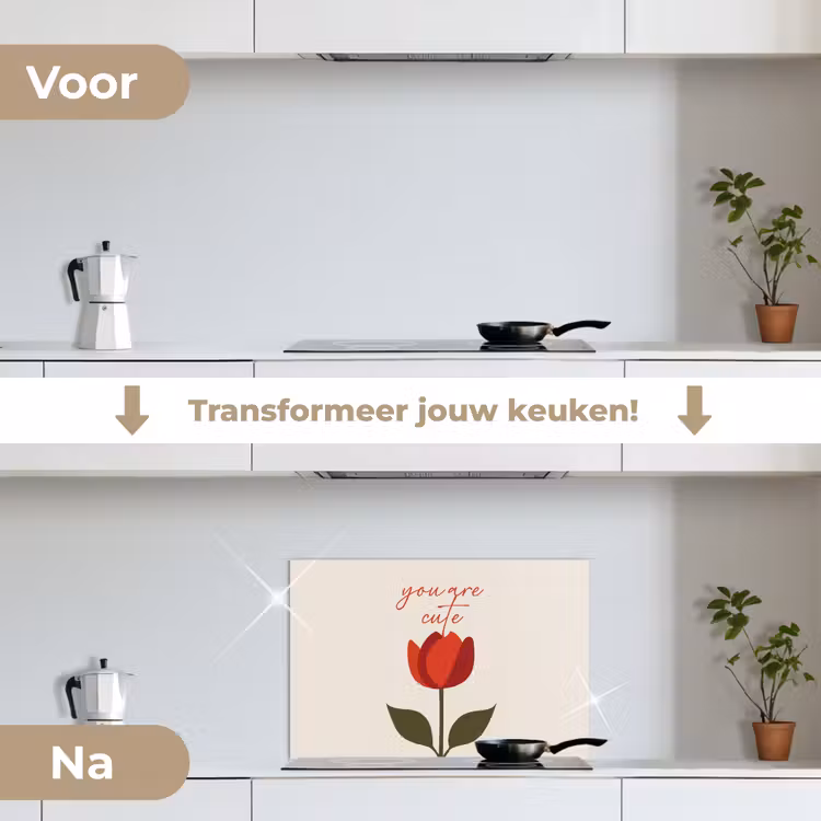 Roos - Rood - Bloem - Valentijn keuken achterwand spatscherm klein -voor_na_NL