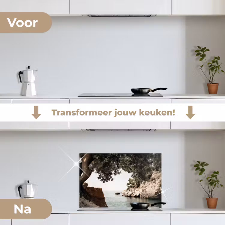 Rotsen - Zee - Boom - Groen keuken achterwand spatscherm klein -voor_na_NL