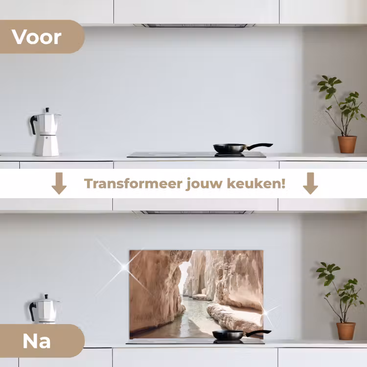 Rotsen - Zee - Zand - Kloof keuken achterwand spatscherm klein -voor_na_NL