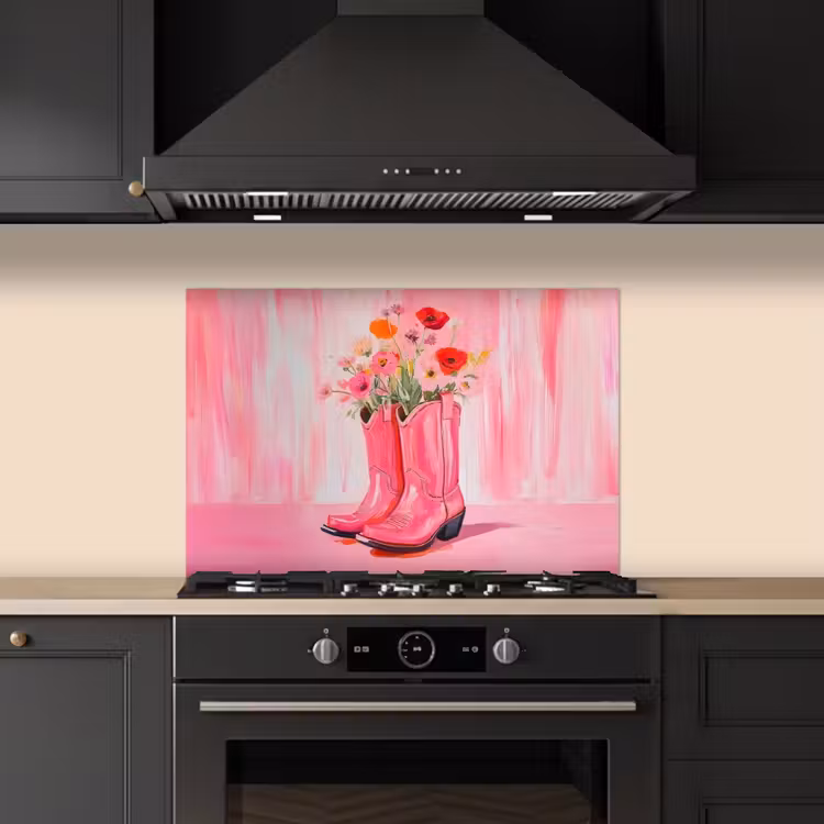 Roze - Bloemen - Cowboy keuken achterwand spatscherm klein -sfeer1