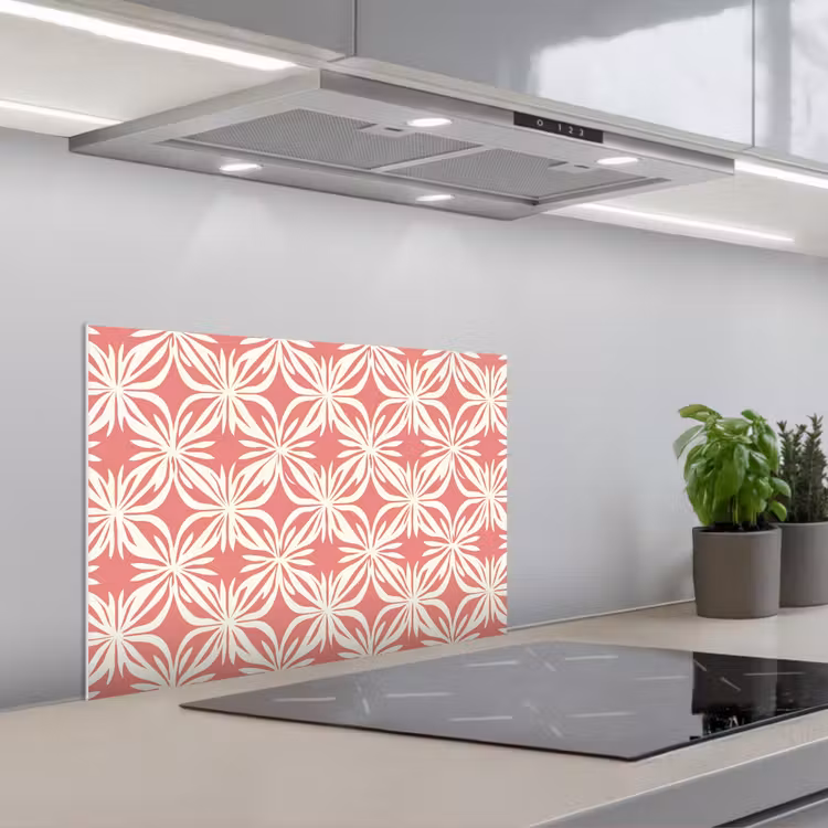 Roze - Bloemenmotief - Wit - Modern keuken achterwand spatscherm klein 900 -3d_schuin