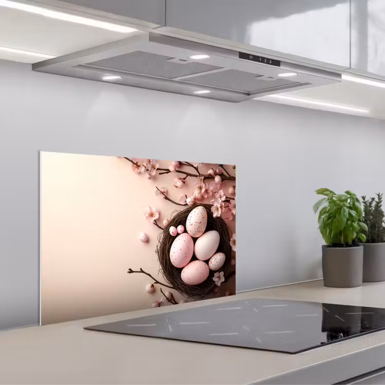 Roze - Bloesems - Eieren keuken achterwand spatscherm klein -3d_schuin