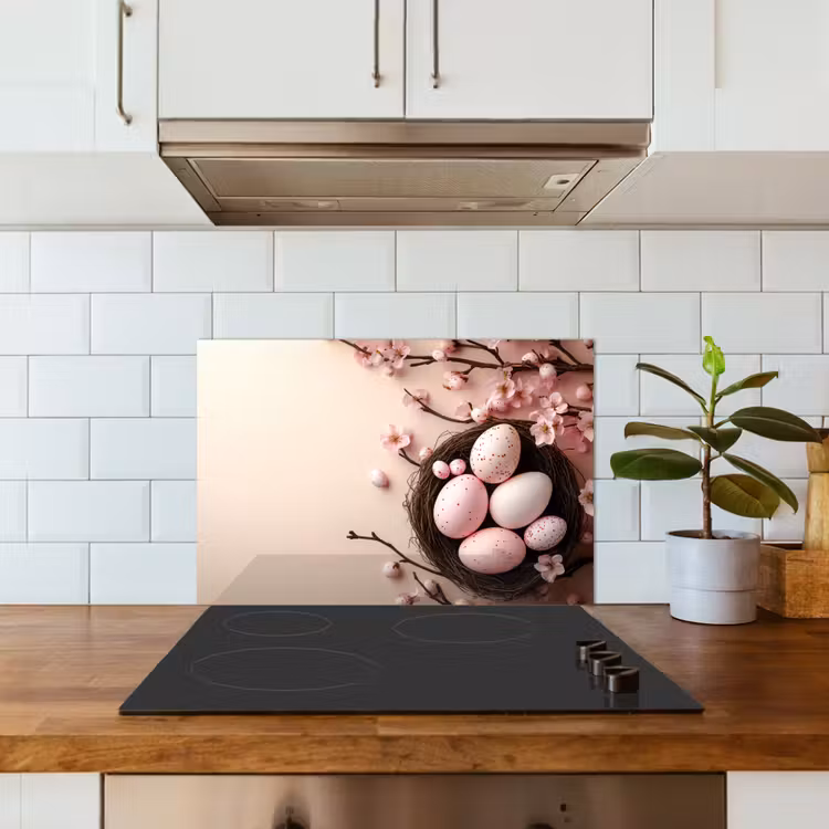 Roze - Bloesems - Eieren keuken achterwand spatscherm klein -sfeer2