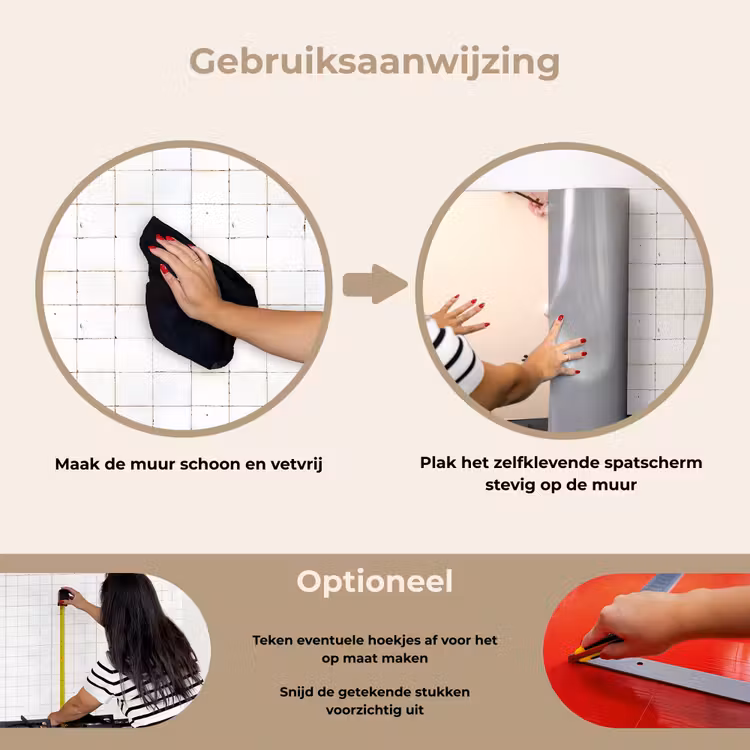 Roze - Bloesems - Eieren keuken achterwand spatscherm klein -gebruiksaanwijzing_NL