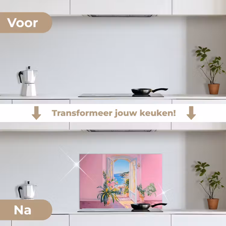Roze - Buiten - Verf keuken achterwand spatscherm klein -voor_na_NL
