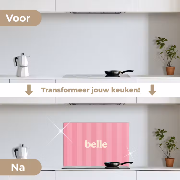 Roze - Gestreept - Belle keuken achterwand spatscherm klein -voor_na_NL