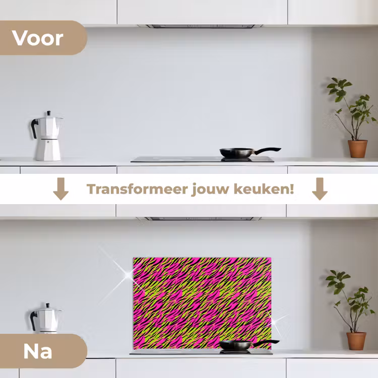 Roze - Groen - Neon - Dieren keuken achterwand spatscherm klein 900 -voor_na_NL