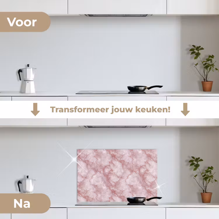 Roze - Kwartsmarmer - Aders keuken achterwand spatscherm klein 900 -voor_na_NL