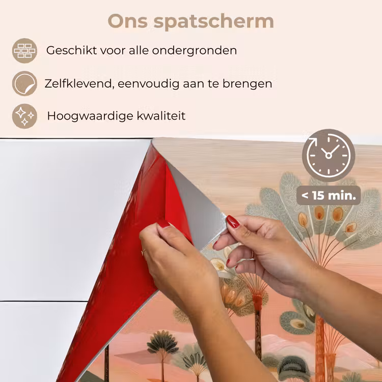 Roze landschap - Palmen - Water keuken achterwand spatscherm klein -spatscherm_NL