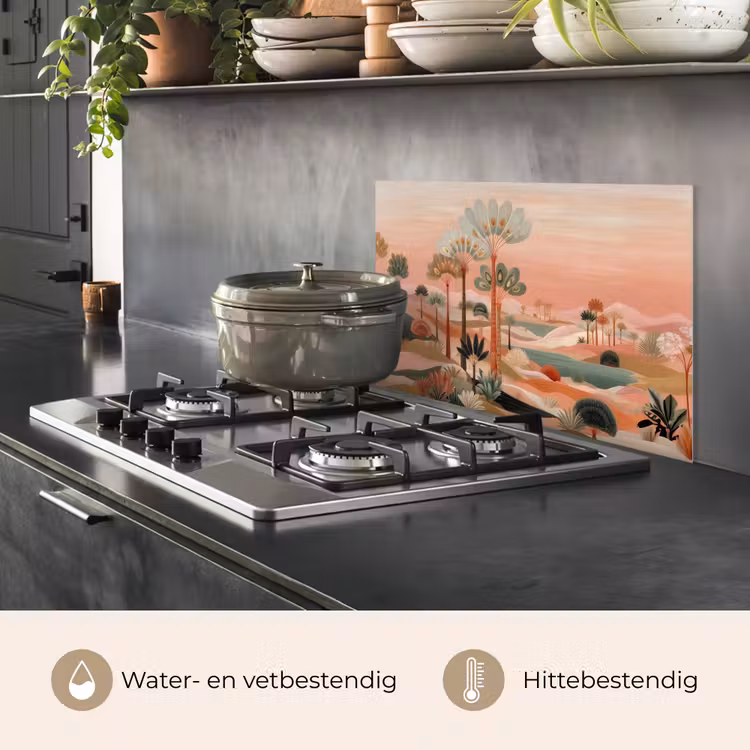 Roze landschap - Palmen - Water keuken achterwand spatscherm klein -usp_NL