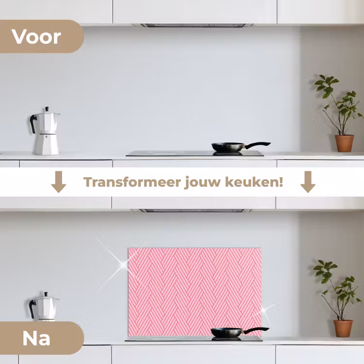 Roze - Patroon - Lijnen keuken achterwand spatscherm klein 900 -voor_na_NL