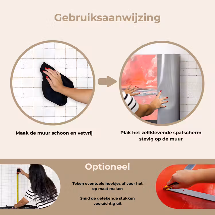 Roze - Surfen - Zee keuken achterwand spatscherm klein -gebruiksaanwijzing_NL