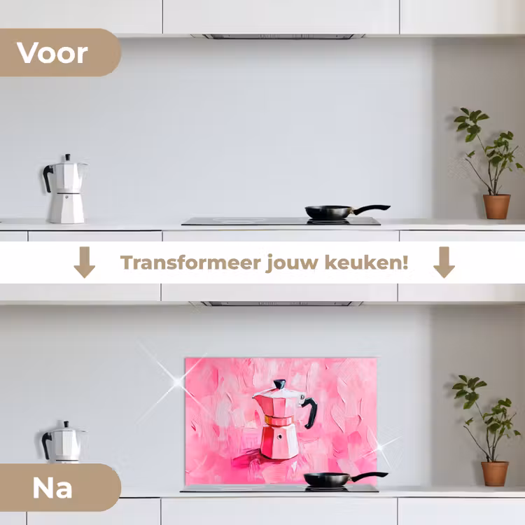 Roze - Verf - Coffee keuken achterwand spatscherm klein -voor_na_NL