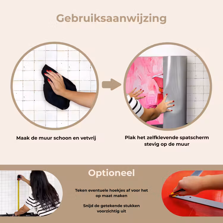 Roze - Verf - Coffee keuken achterwand spatscherm klein -gebruiksaanwijzing_NL