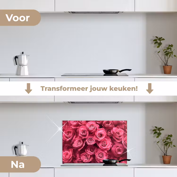 Rozen - Pink - Bloem keuken achterwand spatscherm klein -voor_na_NL