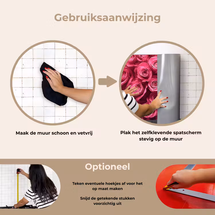 Rozen - Pink - Bloem keuken achterwand spatscherm klein -gebruiksaanwijzing_NL