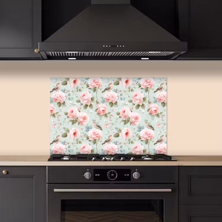 Rozen - Vogels - Pastel - Kleurrijk keuken achterwand spatscherm klein 900 -sfeer1