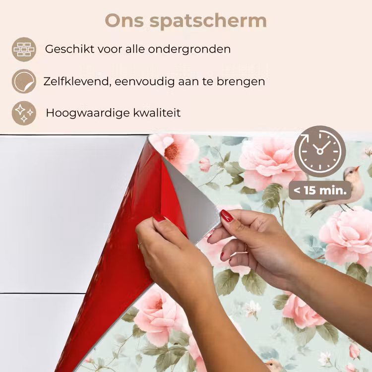 Rozen - Vogels - Pastel - Kleurrijk keuken achterwand spatscherm klein 900 -spatscherm_NL