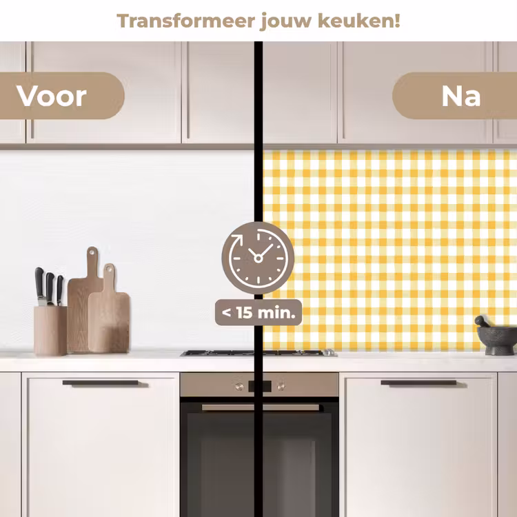 Ruit - Gingham - Klassiek - Geel en Wit keuken achterwand 2 middel 871 -voor-na2_NL