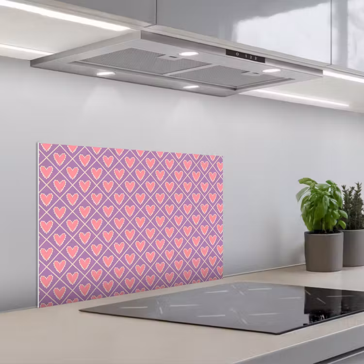 Ruit - Patroon - Paars - Hartjes keuken achterwand spatscherm klein 900 -3d_schuin