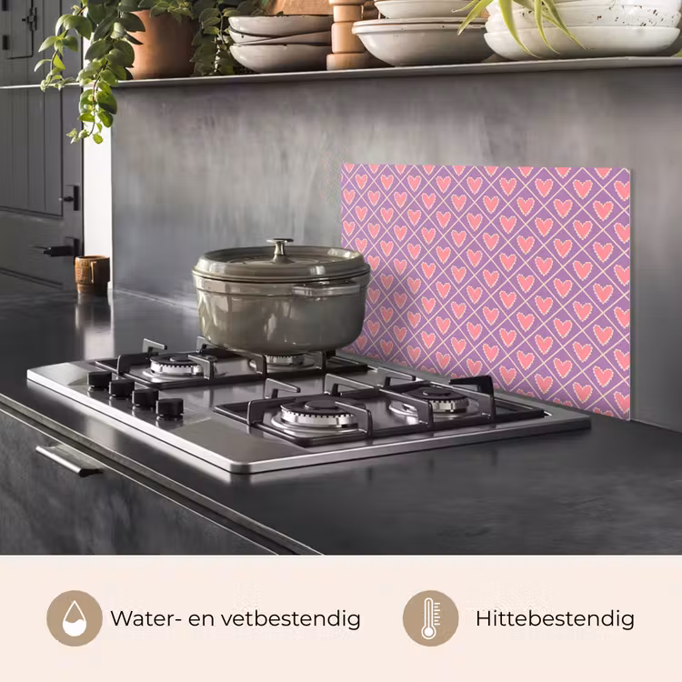Ruit - Patroon - Paars - Hartjes keuken achterwand spatscherm klein 900 -usp_NL