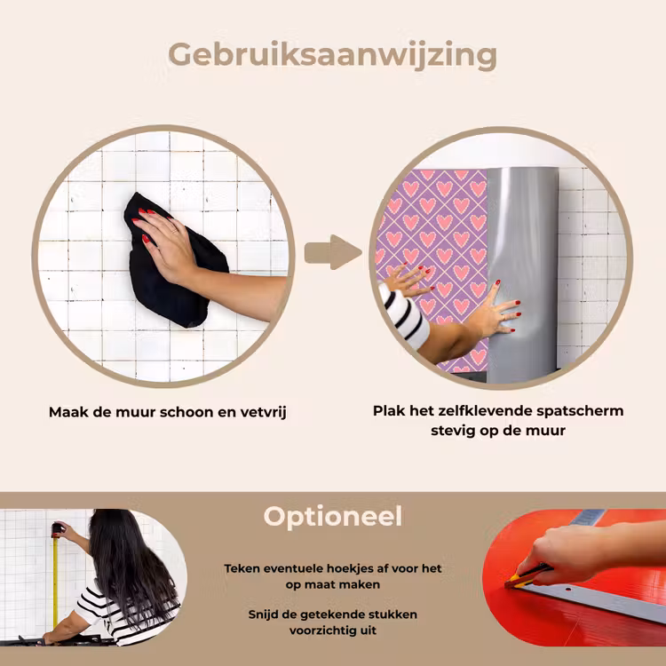 Ruit - Patroon - Paars - Hartjes keuken achterwand spatscherm klein 900 -gebruiksaanwijzing_NL