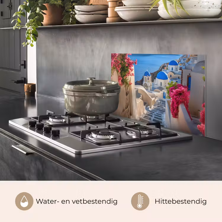 Santorini - Bloemen - Griekenland keuken achterwand spatscherm klein -usp_NL