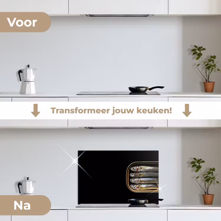 Sardines - Blik - Zwart - Vissen keuken achterwand spatscherm klein -voor_na_NL