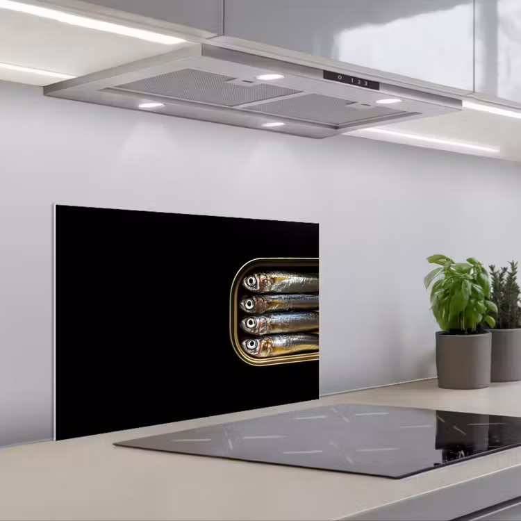 Sardines - Blik - Zwart - Vissen keuken achterwand spatscherm klein -3d_schuin