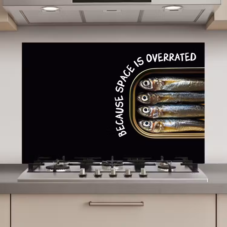 Sardines - Tekst - Vis - Blik keuken achterwand spatscherm klein -3d_website