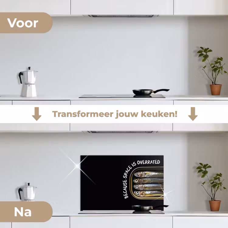 Sardines - Tekst - Vis - Blik keuken achterwand spatscherm klein -voor_na_NL