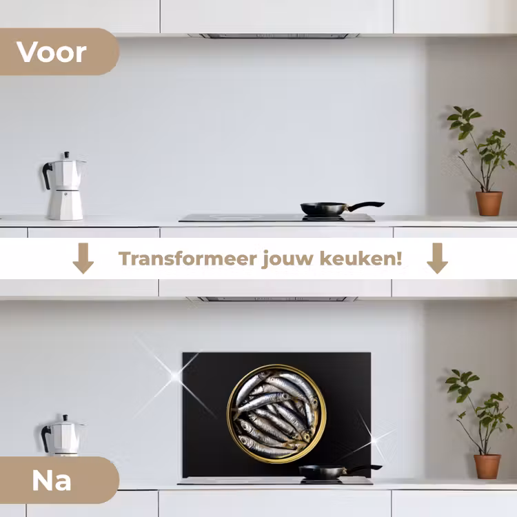 Sardines - Vissen - Rond - Zwart keuken achterwand spatscherm klein -voor_na_NL